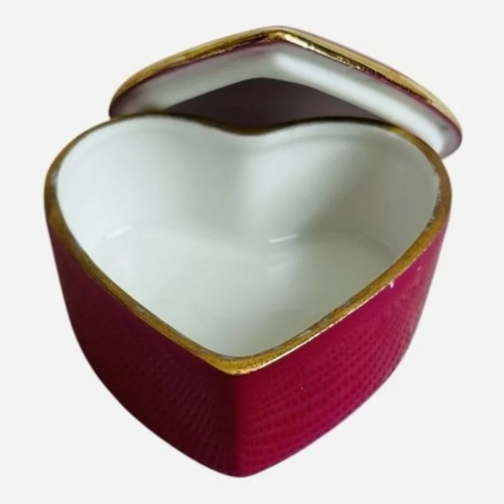 Vintage Chamart Limoges France Heart Trinket Box Pink Gold Trim 2